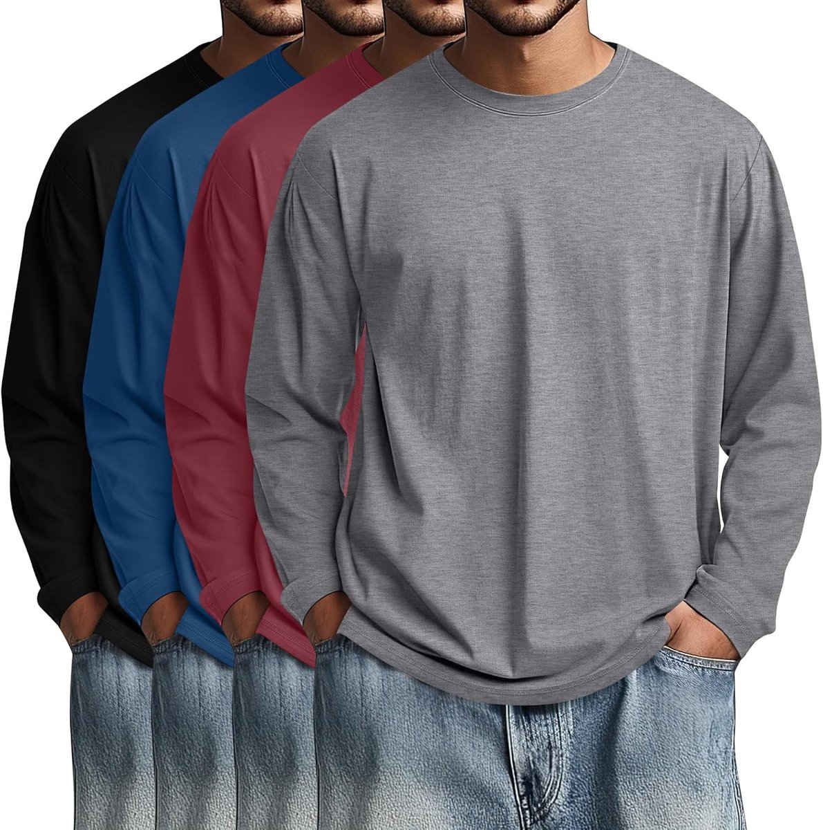 T-shirts voor heren in grote maten (L-7XL), oversized tops met lange mouwen, losse casual basic T-shirt