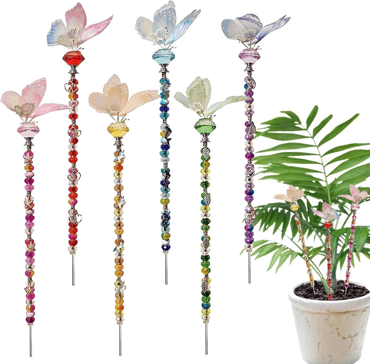 Decoratieve vlinderstaf, set sprookjes met pareltuinharingen, voor bruiloft, verjaardag, feest, terras, buiten, landschap, gazon, binnenplaats