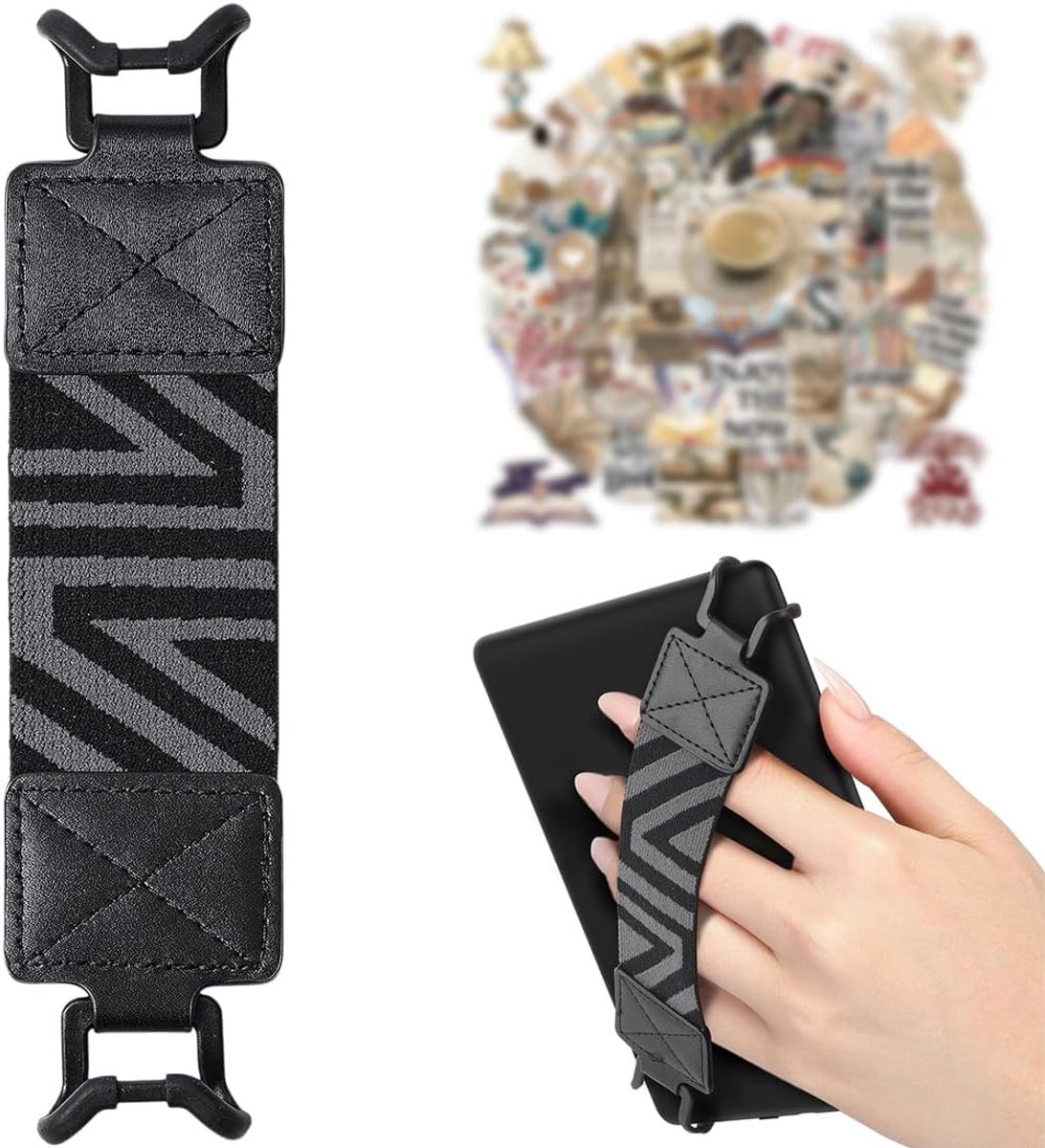 Polsband voor Kindle Paperwhite, zwart bedrukt PU-leer, voor 6-8 inch e-book readers en tablets, 50 retro stickers, verlicht pijn aan de pols