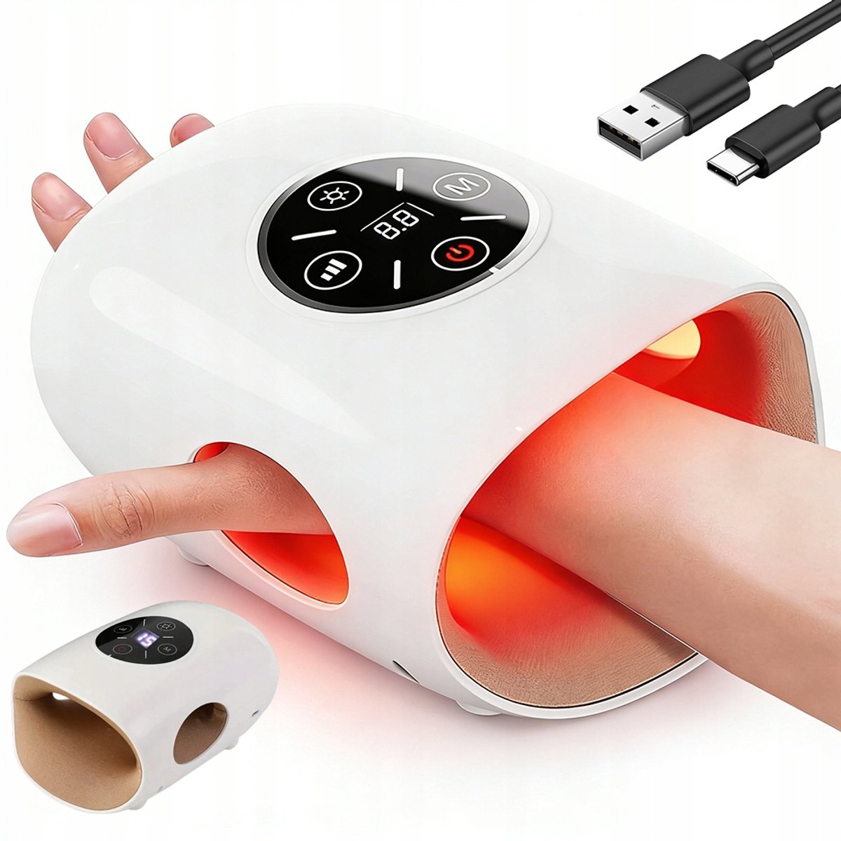 Handmassage Apparaat - Hand Massager - Elektrische Handmassage - Met Warmte - 3 Massagemodes - 5 luchtdrukniveaus - 2 Warmtestanden - 15 Min Timer - Voor Handvermoedheid & Koude Handen - Wit