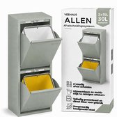 VEEHAUS Prullenbak Afvalscheiding 30 Liter (2x15L), 2 Vakken met Klep, Metaal, Keuken & Kantoor, Groen