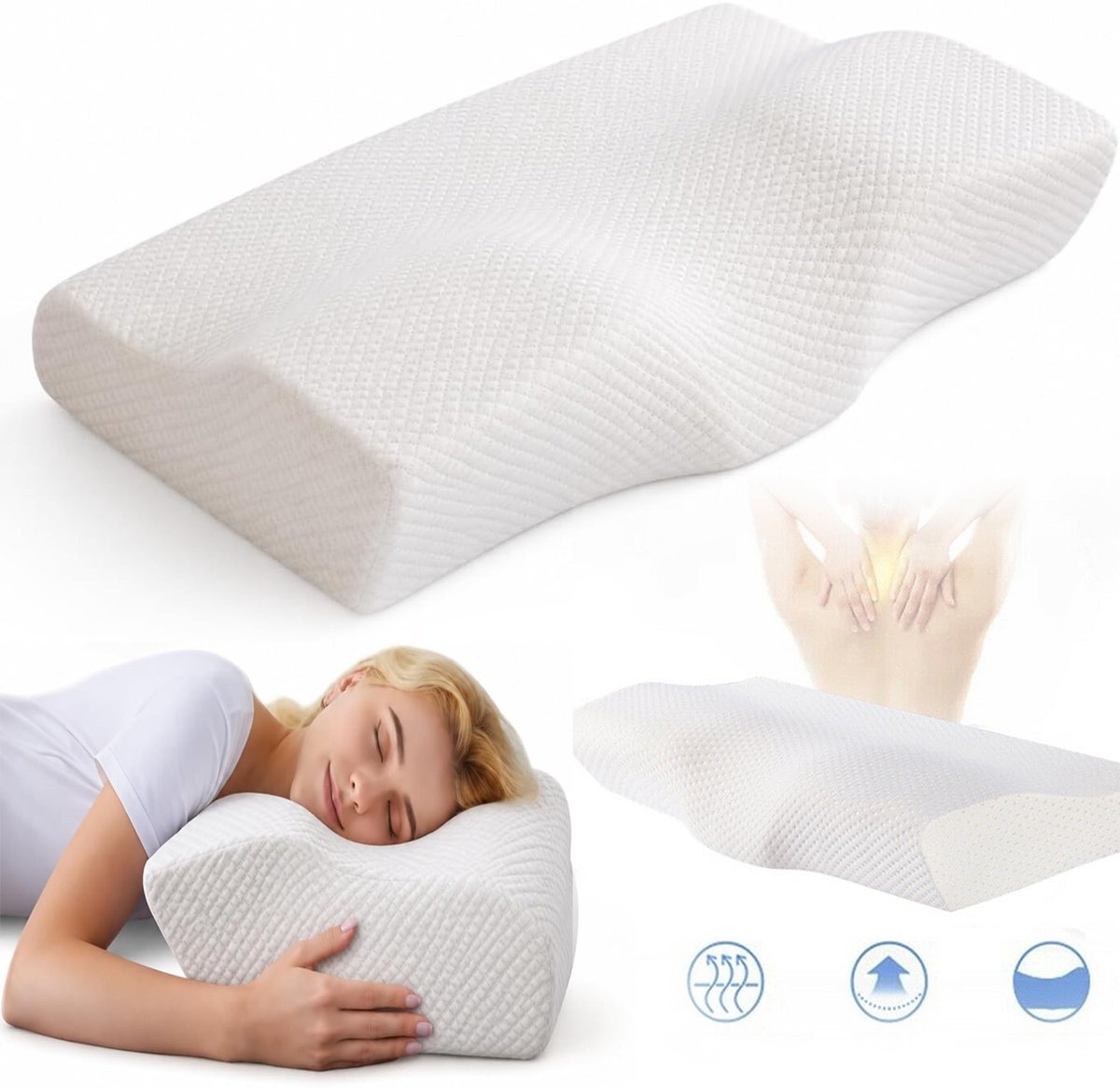 Nekcontouren Met Traagschuim, Orthopedisch Neksteunkussen, Ergonomisch Nekkussen.