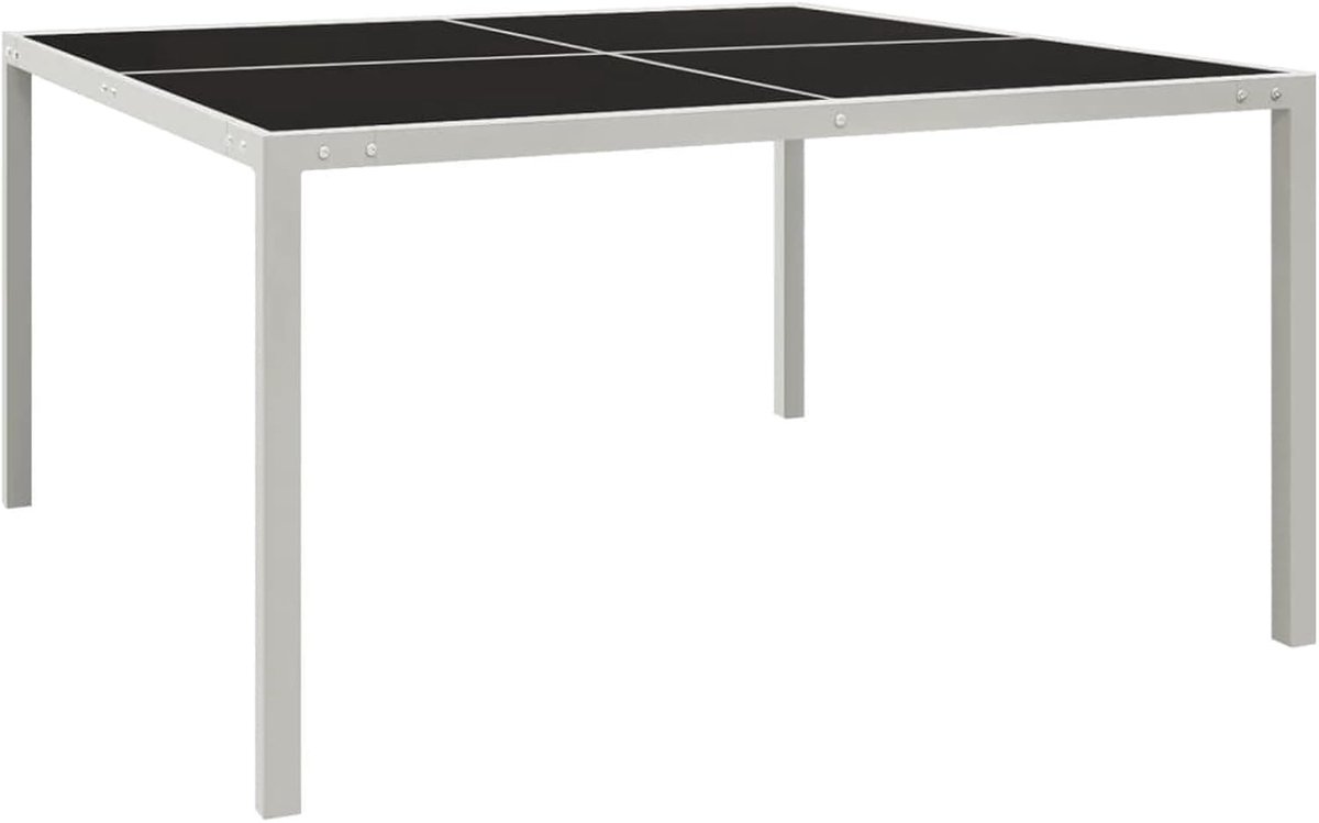 Tuintafel van staal en glas, rechthoekig, voor buiten, campingtafel, salontafel, balkontafel, grijs, 130 x 130 x 72 cm
