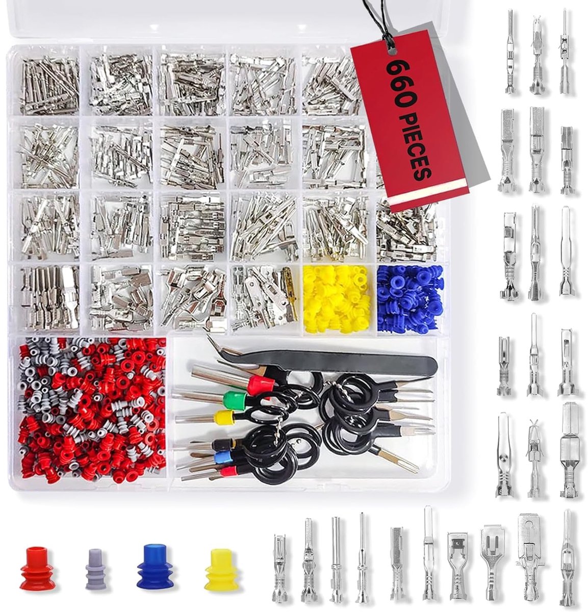 25 Types of Electrical Connectors, 660 Piece Car Electrical Cable Set, 0.039/0.1/0.1/0.1/0.1/0.2/0.5cm Connection Pin - ShopVlot
