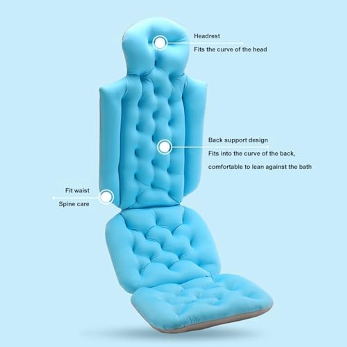 Badkussen voor Het Hele Lichaam Voorkom Uitglijden met Afneembaar Wasbaar Badkussen, Antislip Basisbadkuipkussen Perfecte Maat voor Badkuipen (BLUE)
