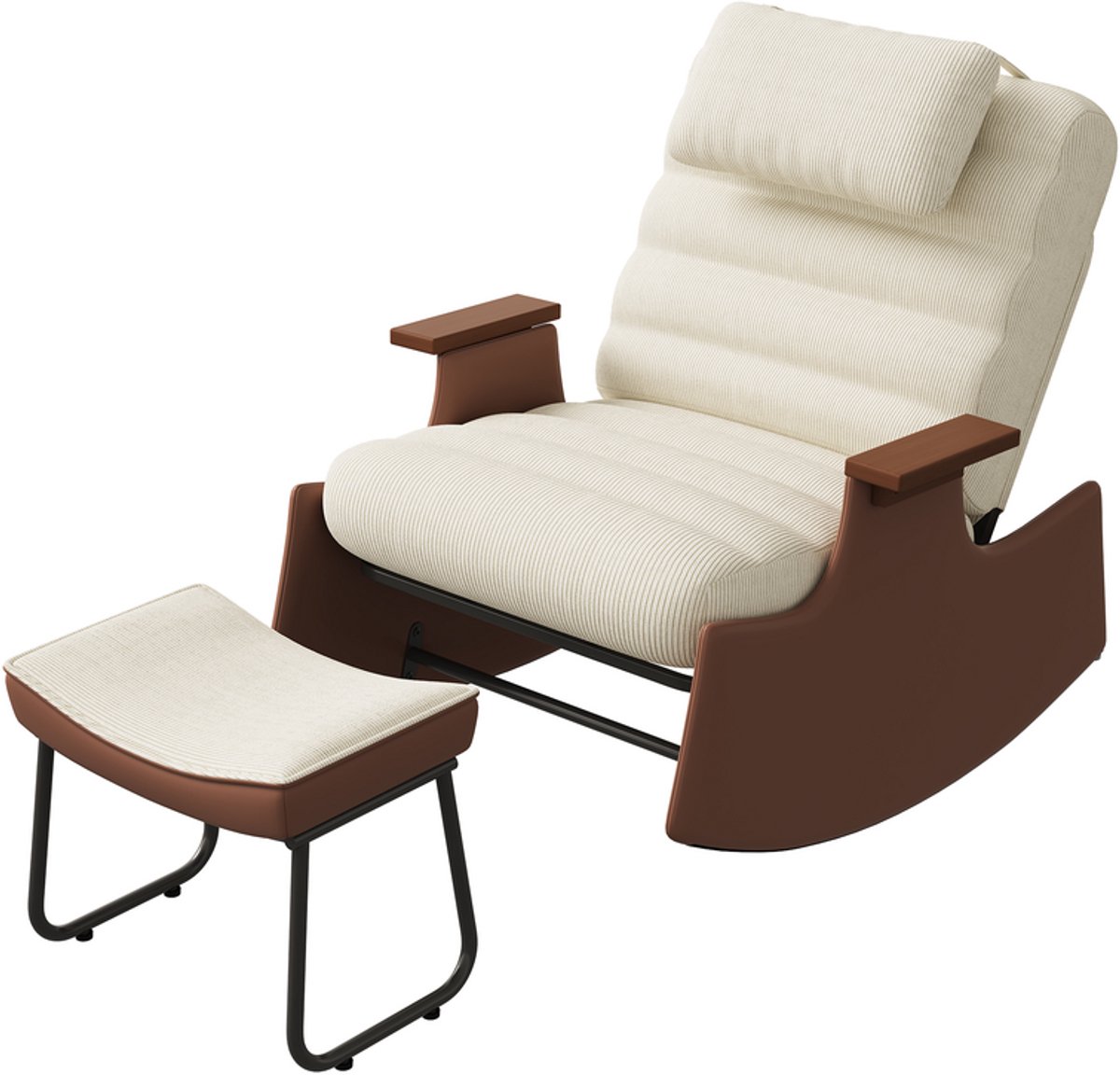 Gudalio Schommelstoel - Fauteuil - Loungestoel - Zetel - Voetenbank - Armleuningen - Hoofdsteun - Verstelbaar - Beige -Bruin
