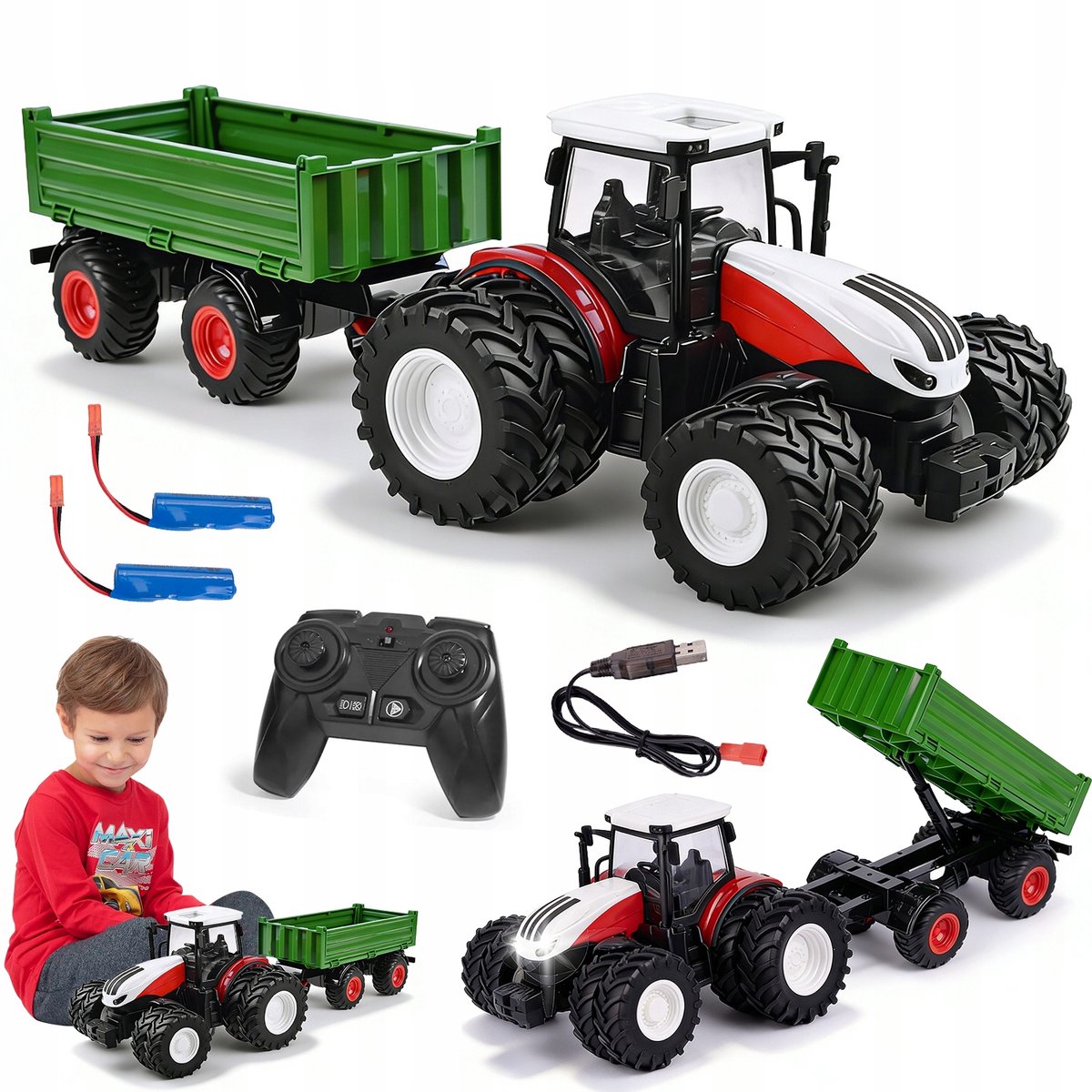 RC Tractor met Aanhanger - Tractor Speelgoed - Boerderij Transportvoertuig Voor Kinderen - 1:24 - 2,4GHz - Educatief - Tractor met Trailer - Voor Diverse Terreinen - Ouder-kind Spel