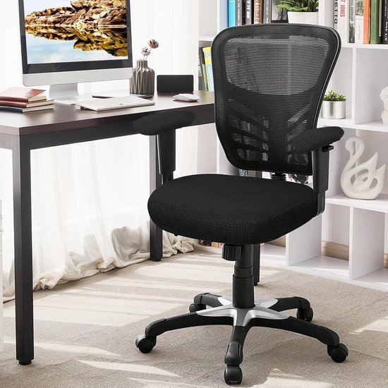 Verstelbare Stoelhoes met 2 Armsteunhoezen, Elastische en Wasbare Bescherming voor Kantoor- en Gamingstoelen, Zwart — afbeelding 4