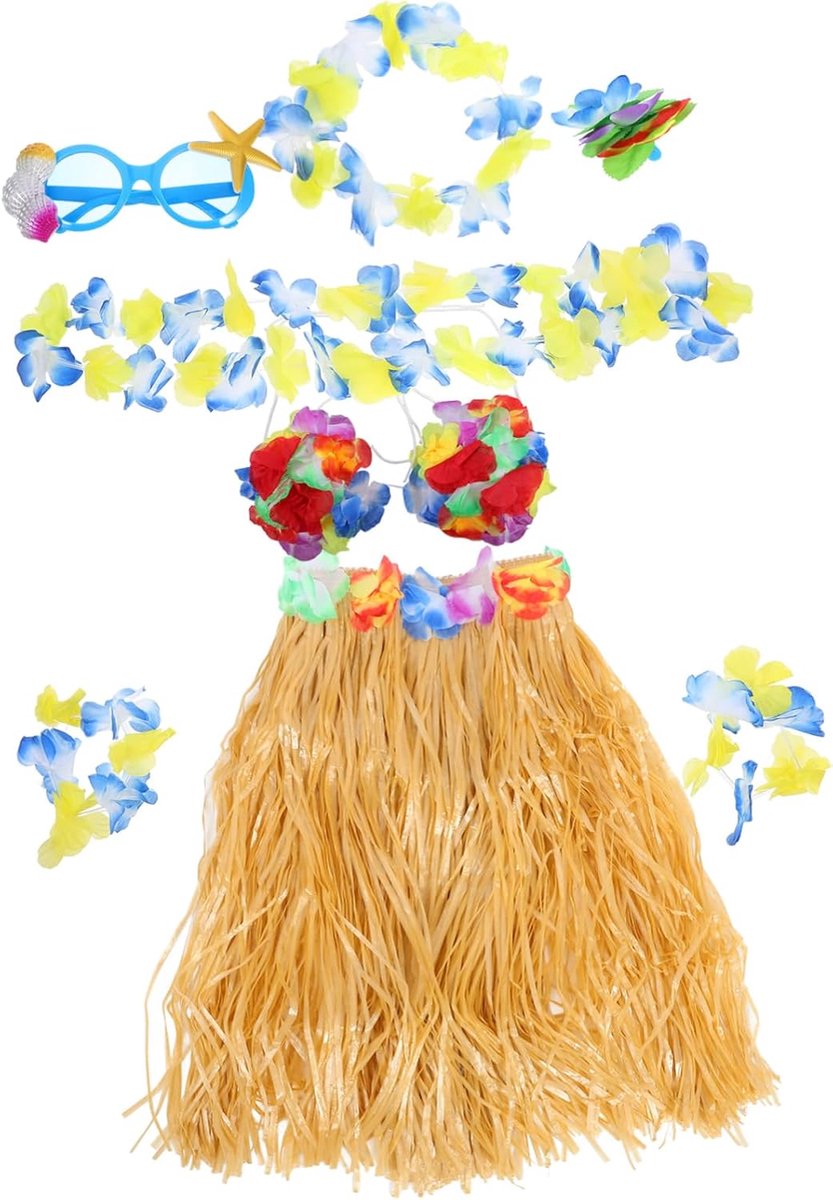 1set Hawaïaans Feestdecoratie Met Haarclip Zonnebril Bloemenkrans Strokrans Voor Strand Tuinfeesten Lichtgewicht Draagbaar Voor Binnen Buitengebruik