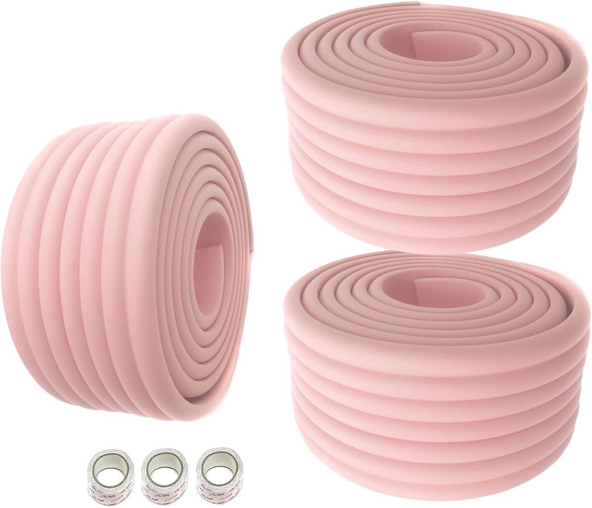 Universele zekeringbuffer 6 m x 80 mm, zachte stootbescherming voor baby's en kinderen, sponskussen, kindveilig, zachte bescherming, anti-botsingsbumper, 3 x 2 m, roze