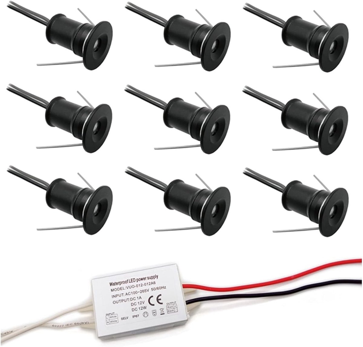 Led-spots Voor Binnen Zwart 1W Mini Inbouwspot met Voeding Voor Woonkamer, Vitrinekast, Keuken (Kleur : Warm wit, Maat : 30°)