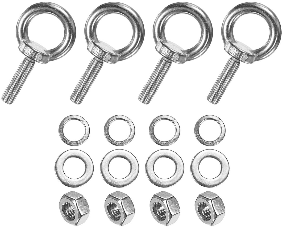 4 set ogen van roestvrij staal M8 x 30 mm met moer en sluitring, buitendraad, ring met schouderogen voor het optillen van lengte 3,18 inch voor ophanging/bevestiging