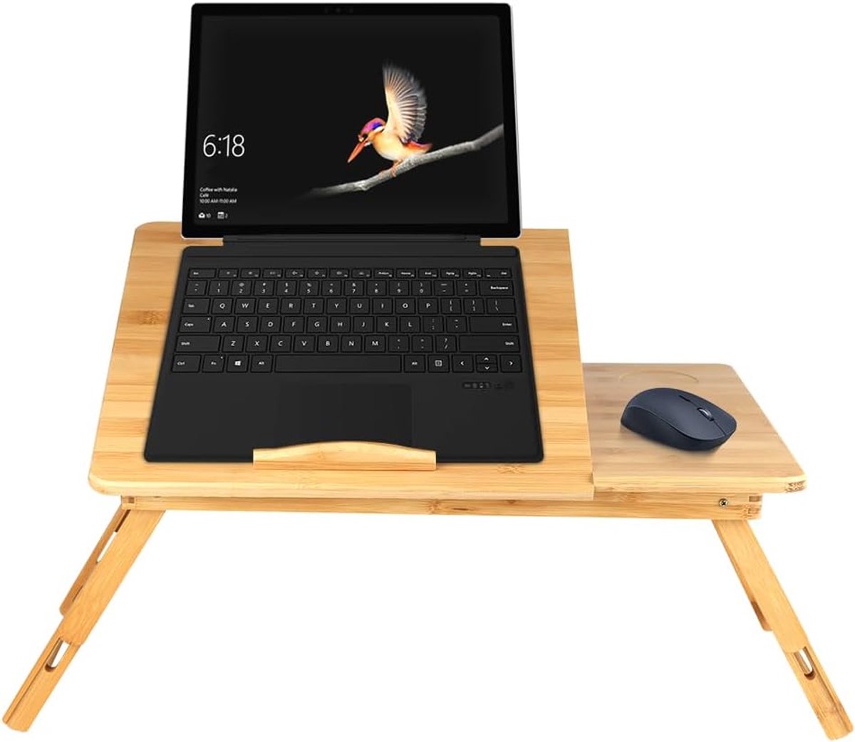 Bijzettafel van bamboehout, laptoptafel, bedlade, computerstandaard voor bed of bank, in hoogte verstelbaar, 66 x 30 x 35 cm, B-1 stuk