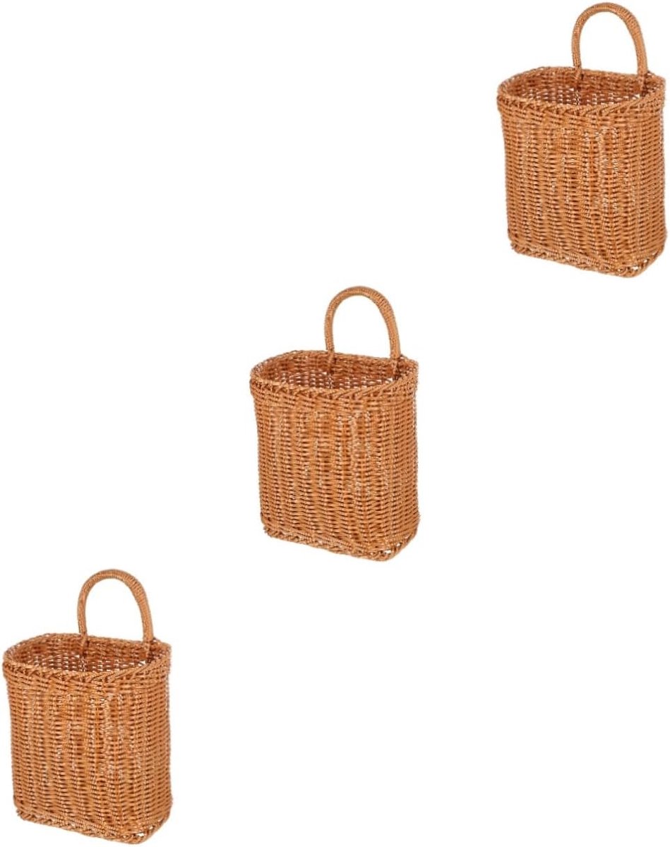 3stuks Wandgemonteerde Woven Opbergmand Handgemaakte Hangende Mand Voor Groenten Knoflook Eieren Bloemen Multifunctionele Organizer Voor Keuken Badkamer