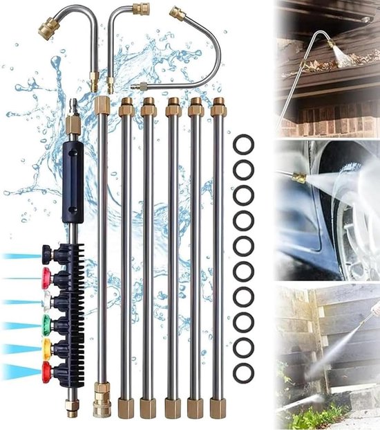 Verlengstang voor dakgootreiniger, set voor dakgootreiniger: 10-delige U-stangverlengingsset, 6 sproeimondstukken, 4000 psi 1/4 inch verlenging voor Dr — afbeelding 5