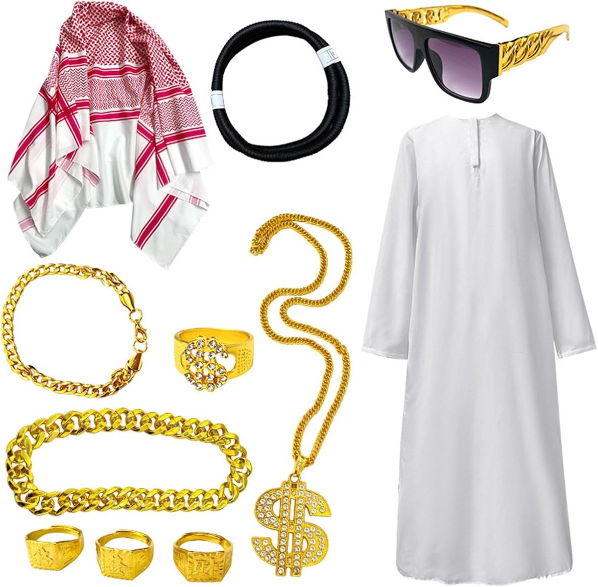 Ochtendjas met hoofddoek, Arabische kostuums voor mannen, accessoires voor heren, sjeik-tuniek, losse versie voor carnaval, themafeesten en H-feestjes