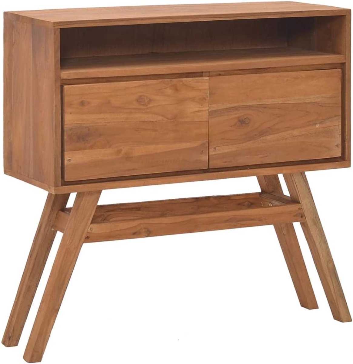Bijzettafel voor slaapkamer, woonkamer, bijzettafel, veelzijdige bijzettafel, consoletafel, 80 x 30 x 80 cm, teakhout, massief hout, geschikt voor woonkamer, slaapkamer, werkkamer