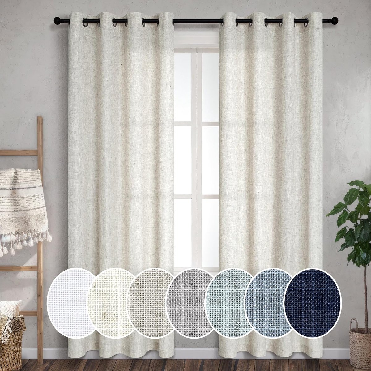 Beige rustieke landelijke gordijnen voor woonkamer 217 cm lang vlas linnen doorvoertule bruin zandkleur effen faux linnen gordijnen voor slaapkamer glazen schuifdeur terrasdeur 2 panelen 52 x