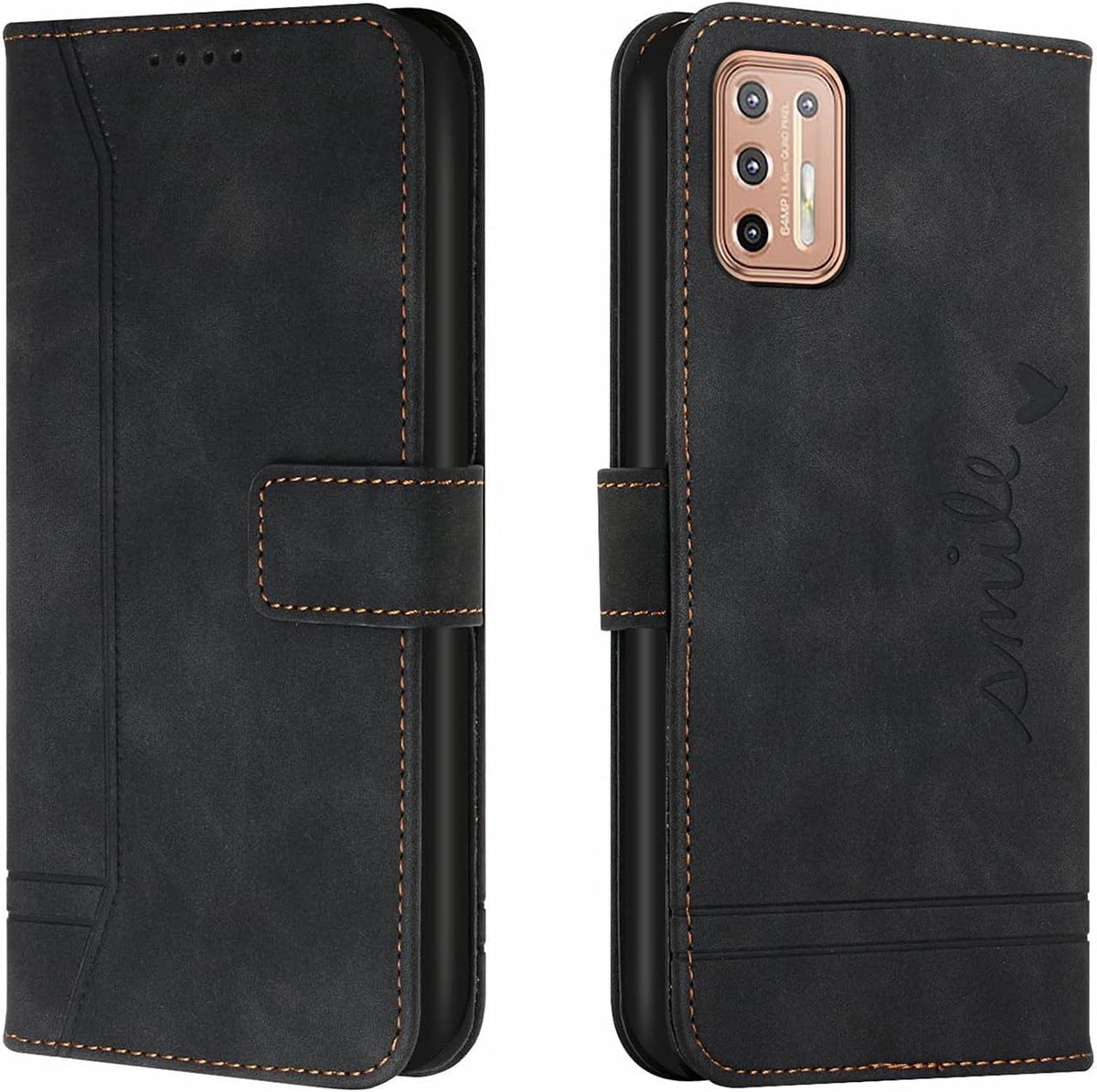 Telefoonhoesje voor Moto G9 Plus Hoes, PU Lederen Flip Wallet Case met Kaartenvakken en Folio Cover Beschermhoesje voor Moto G9 Plus Hoesje, Zwart