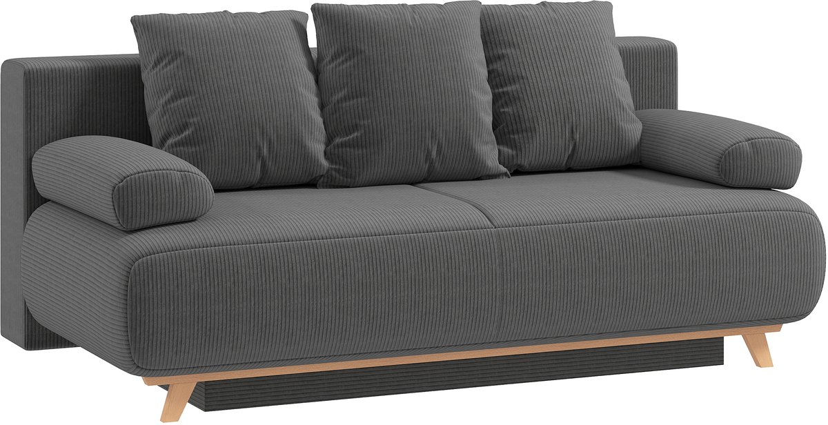 Homona Slaapbank - Met opbergruimte en 5 kussens - 188 x 140 cm - Grijs
