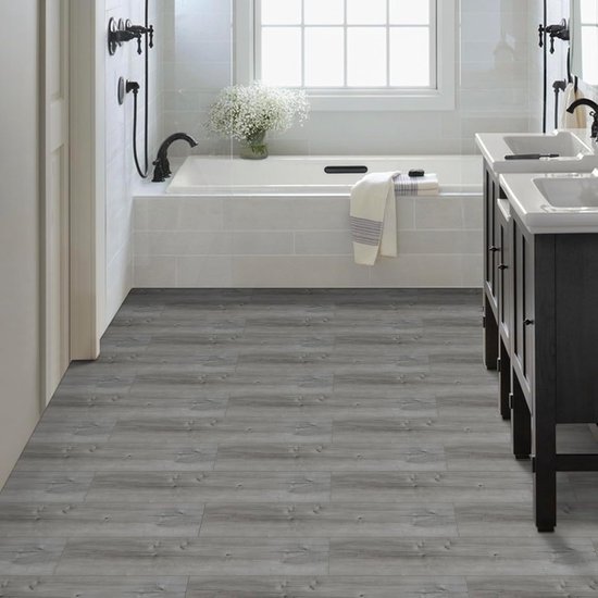 Peel and Stick vloertegel, 20 stuks, natuurlijke grijze houtnerflook, zelfklevend en waterdicht voor overdracht van badkamer, keuken, woonkamer, slaapkamer (20 stuks) — afbeelding 2