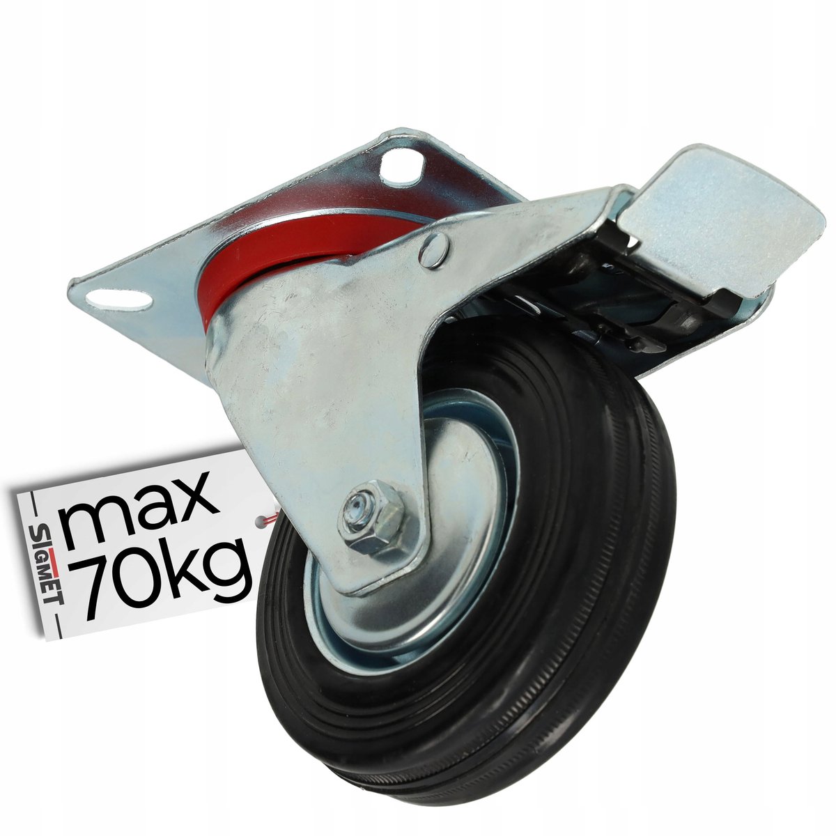 Zwenkbaar Wiel 100mm met Rem - Rubber, Kogellager, 70kg