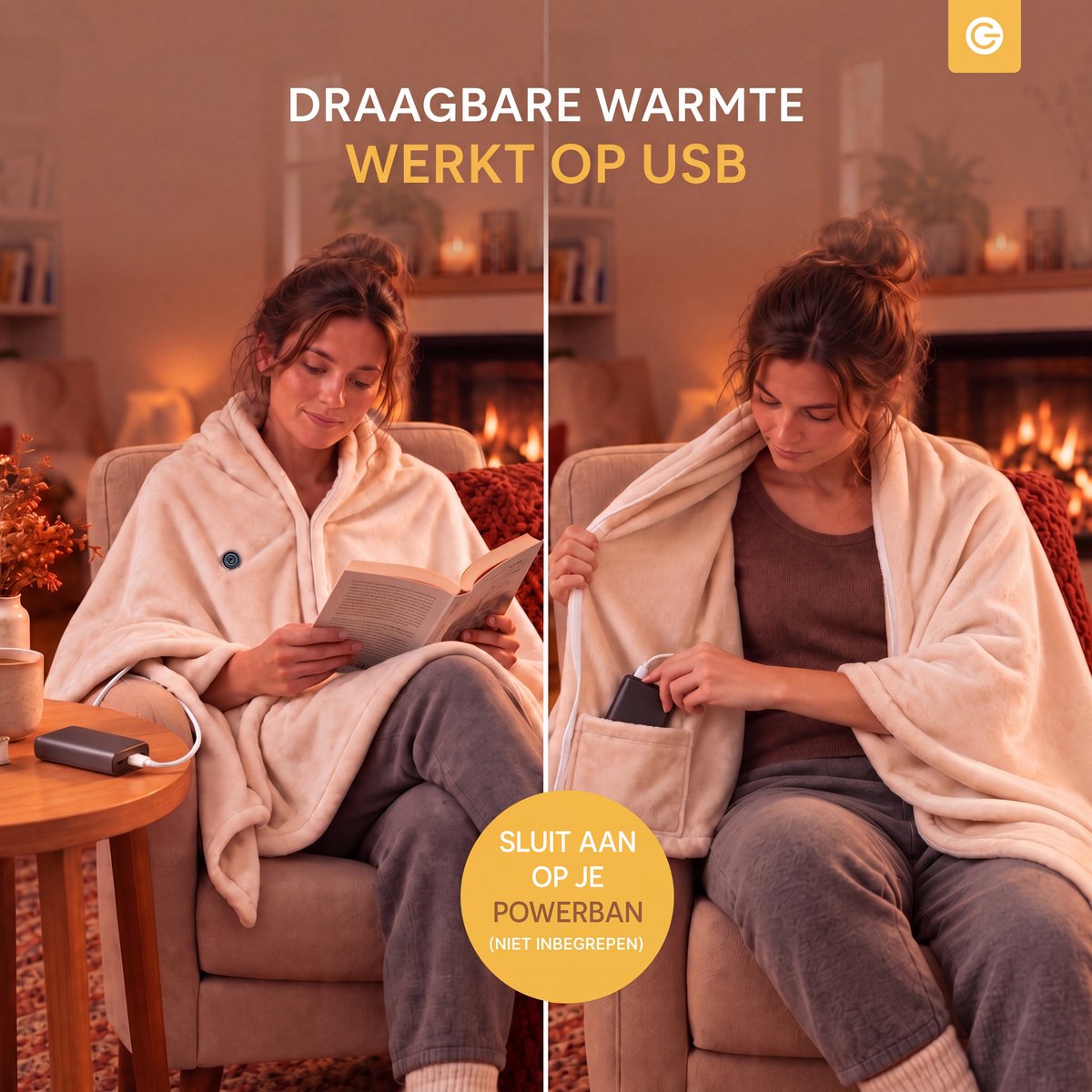 Verwarmde Hoodie Deken 25-40°C - Fleece Deken Hoodie 150x80cm - Blanket Hoodie met 3 Standen - Warmtedeken 1 Persoons - Warmte Poncho - Verwarmde Hoodie Dames en Heren - Hitte Deken - Hoodie Dekens voor Kinderen & Volwassenen - Beige - Silvergear thumbnail 2