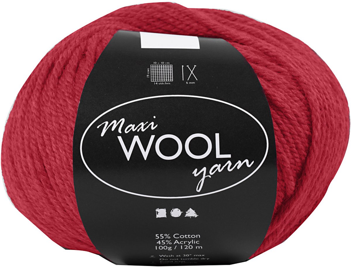 CC Wool Yarn, L: 125 m, red, 100 g/ 1 ball