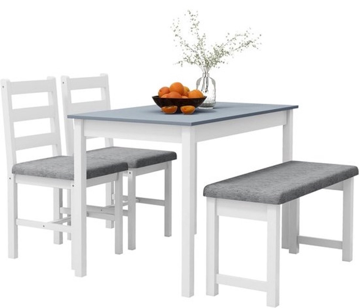 4-delige eetkamerset - Tafel, bank en 2 stoelen - Bekleding met linnenlook