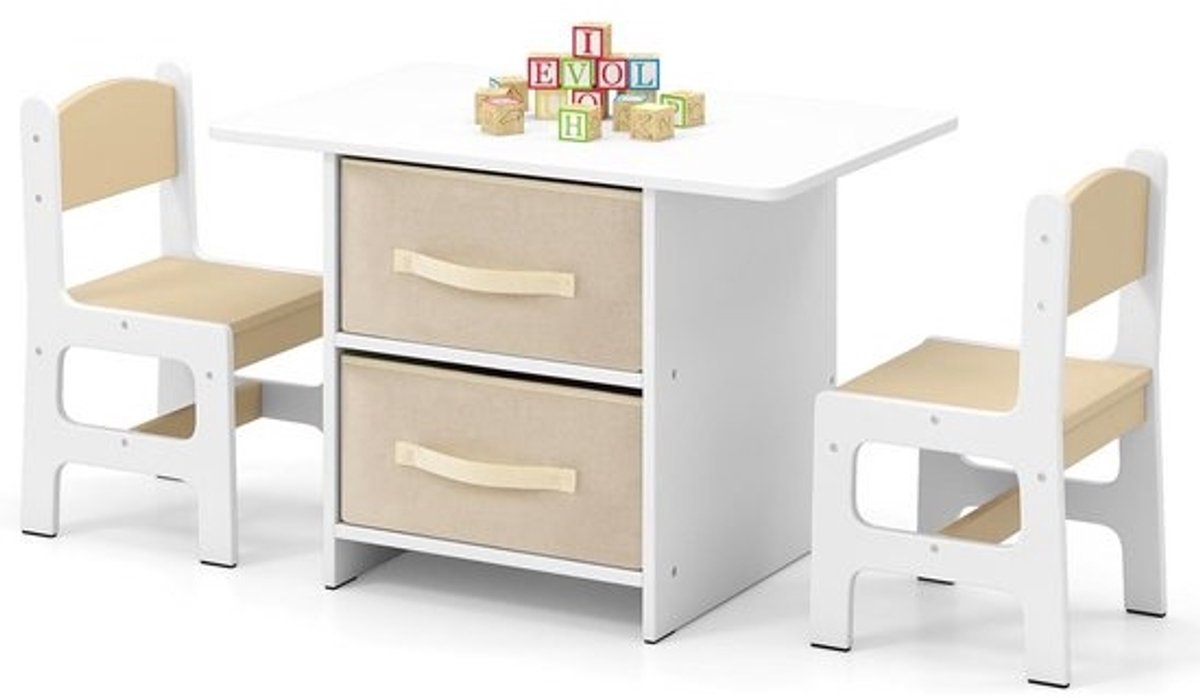 Kindertafel met 2 stoelen - knutsel- en eettafelset met opbergvakken