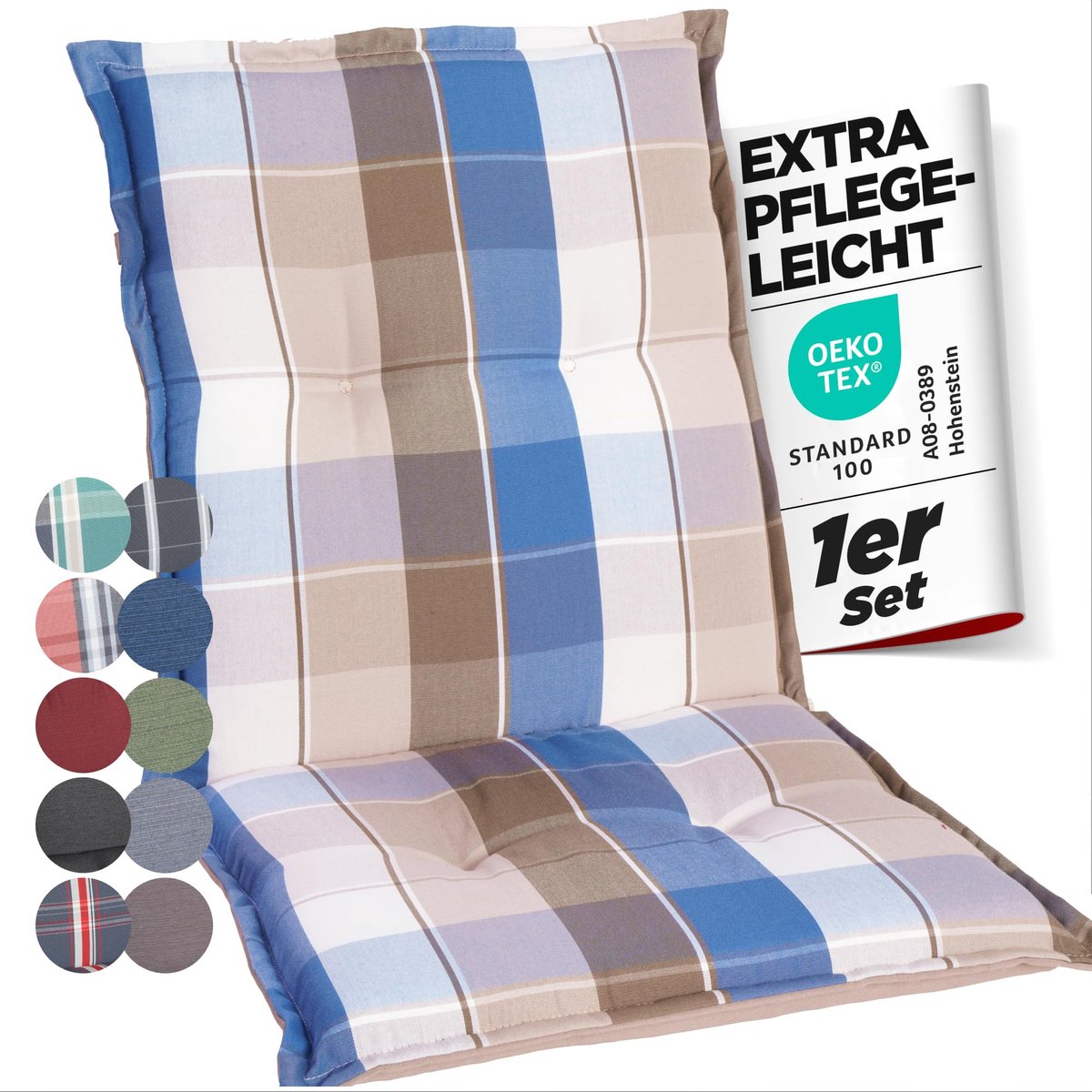 Tuinstoelkussen van polyester, 6 cm dik, met lage rugleuning