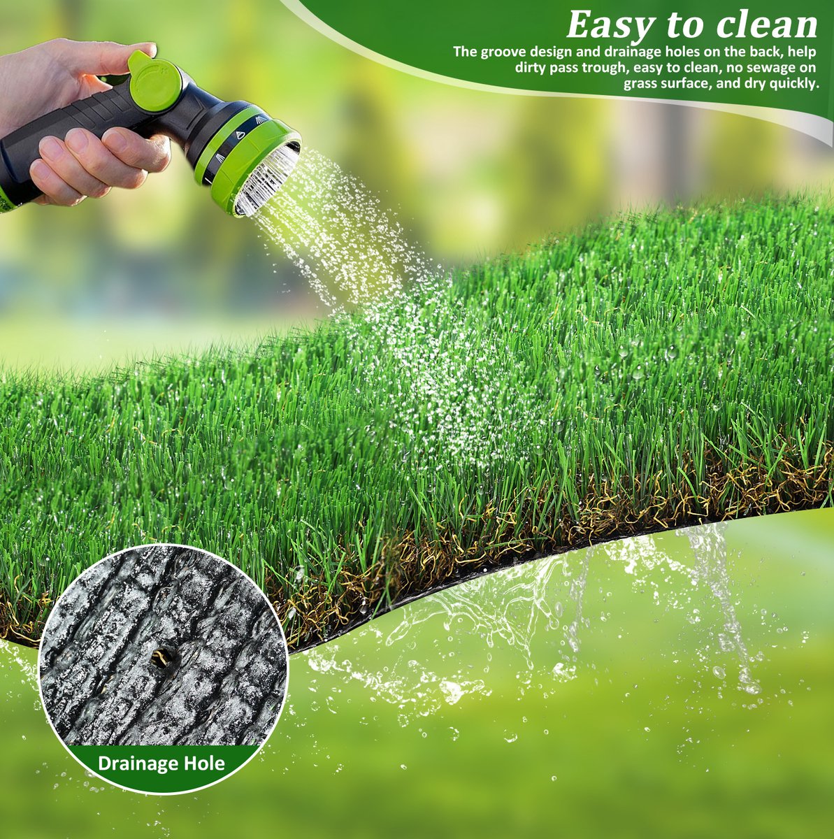 Kunstgras Waterdoorlatend – STILVORA – 1 Bij 1 Meter – 2 cm Poolhoogte – Polyethyleen En Polypropyleen – Groen – Balkon, Tuin En Terras