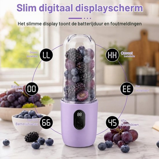 Draagbare Mini Mixer met Digitaal Display, Oplaadbare Smoothie Maker voor Fruit, Sappen en Smoothies met Schoonmaakborstel — afbeelding 2