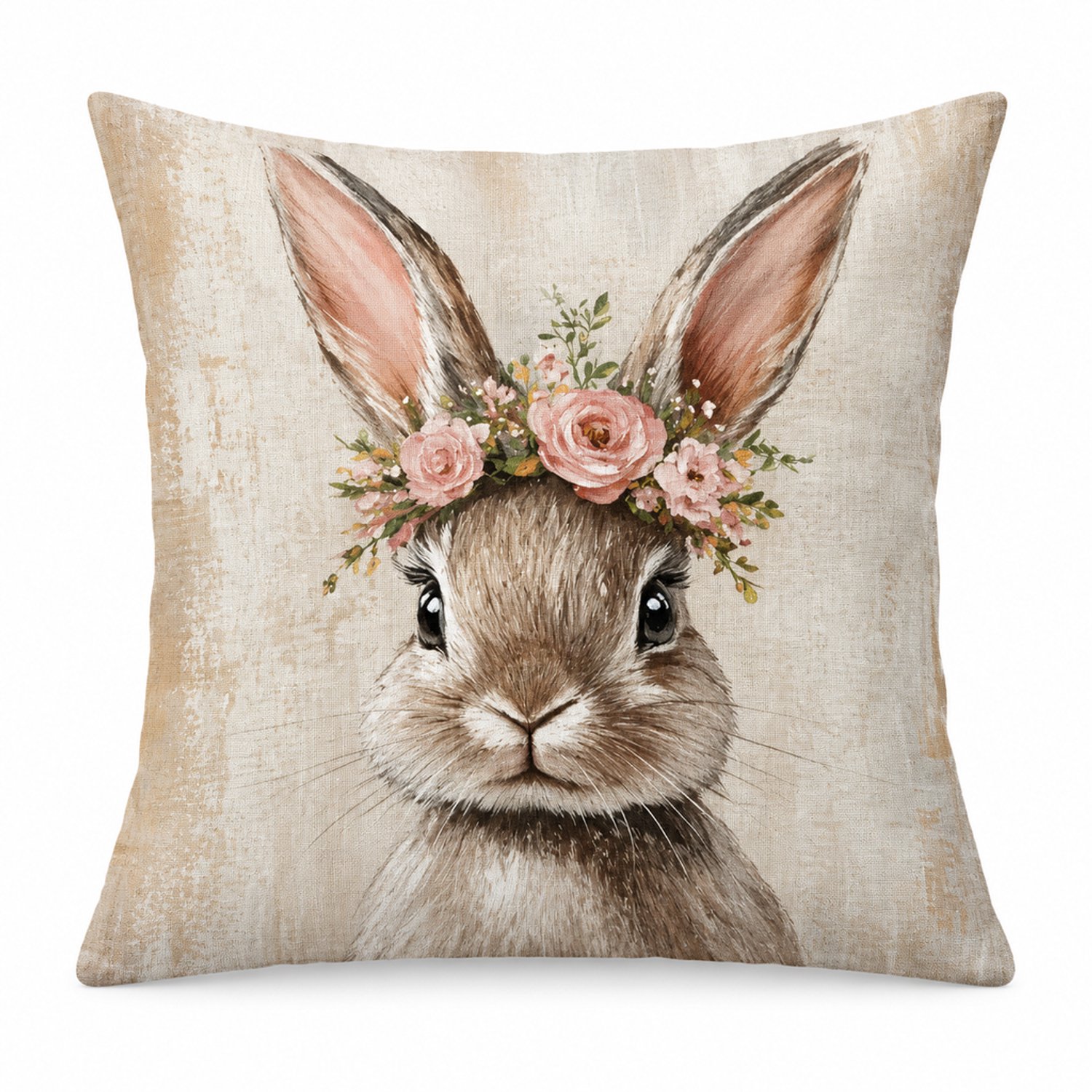 SWGOTA Sierkussenhoes met konijn en bloemen 45 x 45 cm - Pluche kussenhoes voor de bank - Zonder binnenkussen Multicolour