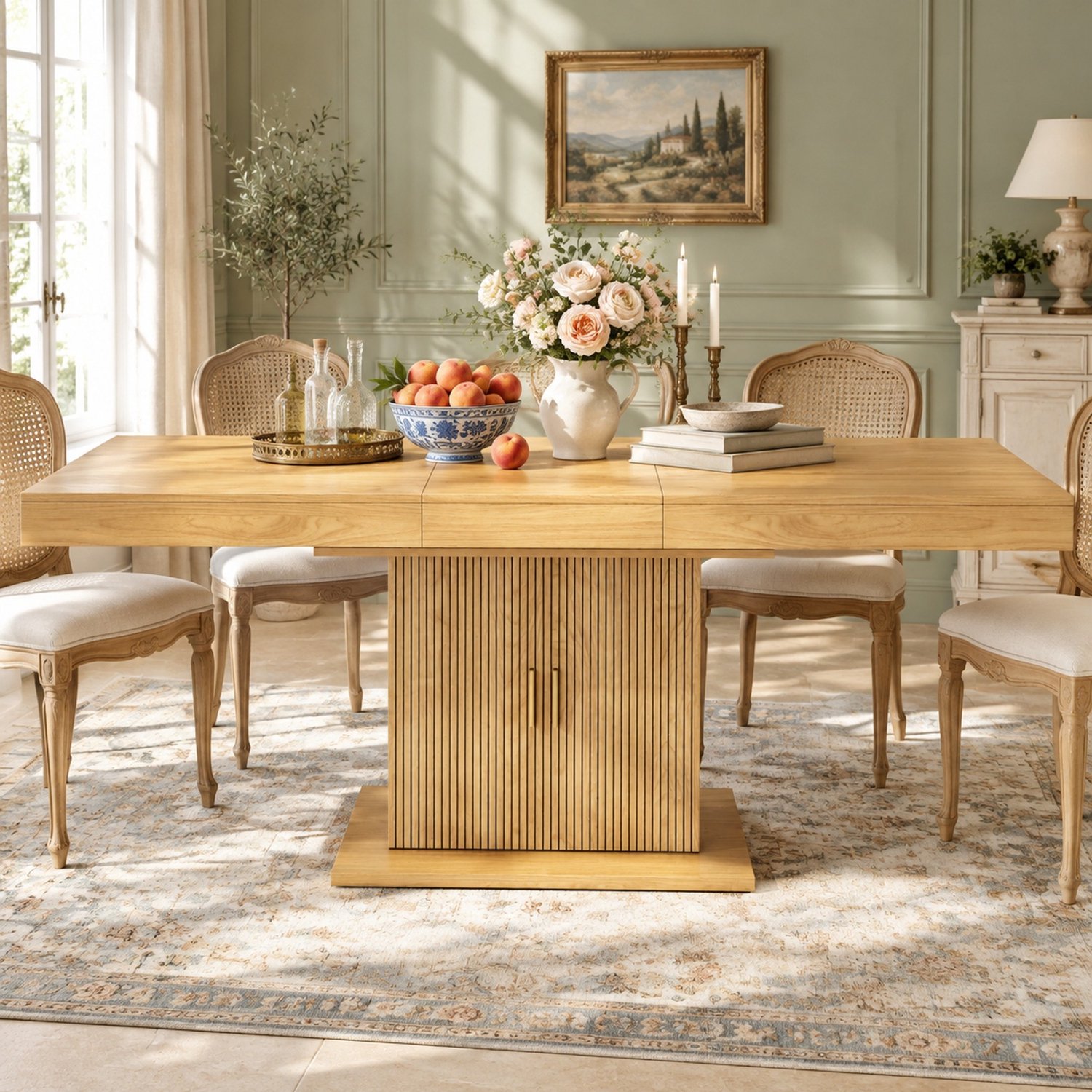 Maisentiel Uitschuifbare eettafel met opbergruimte - 140-180 x 90 x 75,2 cm - houtlook Licht eiken