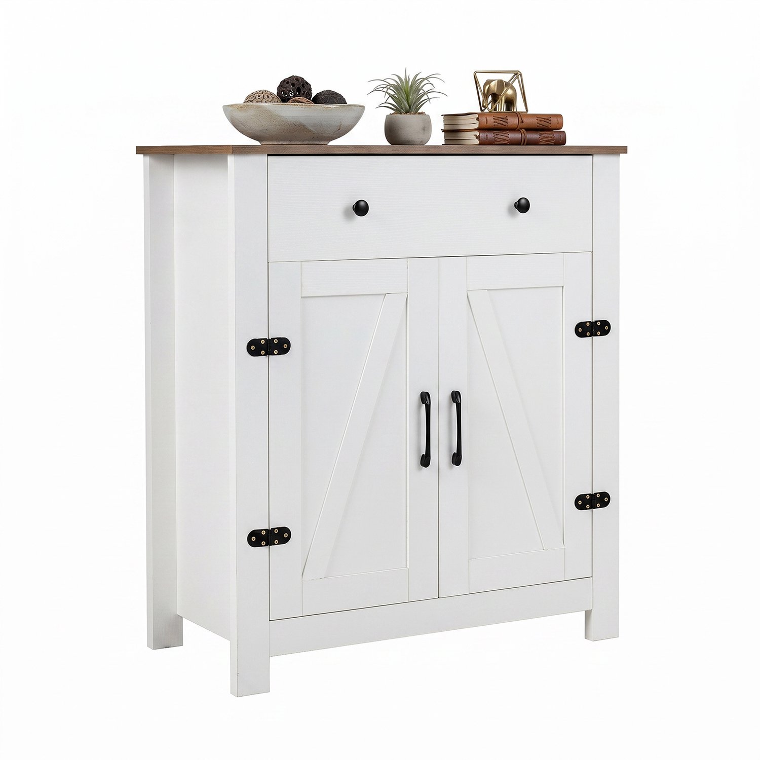 Costway Landhuis-dressoir Buffetkast Keukenkast met Deuren Voorraadkast met Lade en Verstelbare Plank Wit
