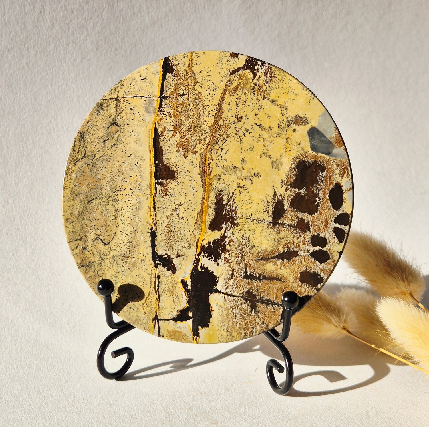 Moonlight Gemstones Picture Jasper Schijf op Metalen Standaard – ca. 10 cm #10 Meerkleurig
