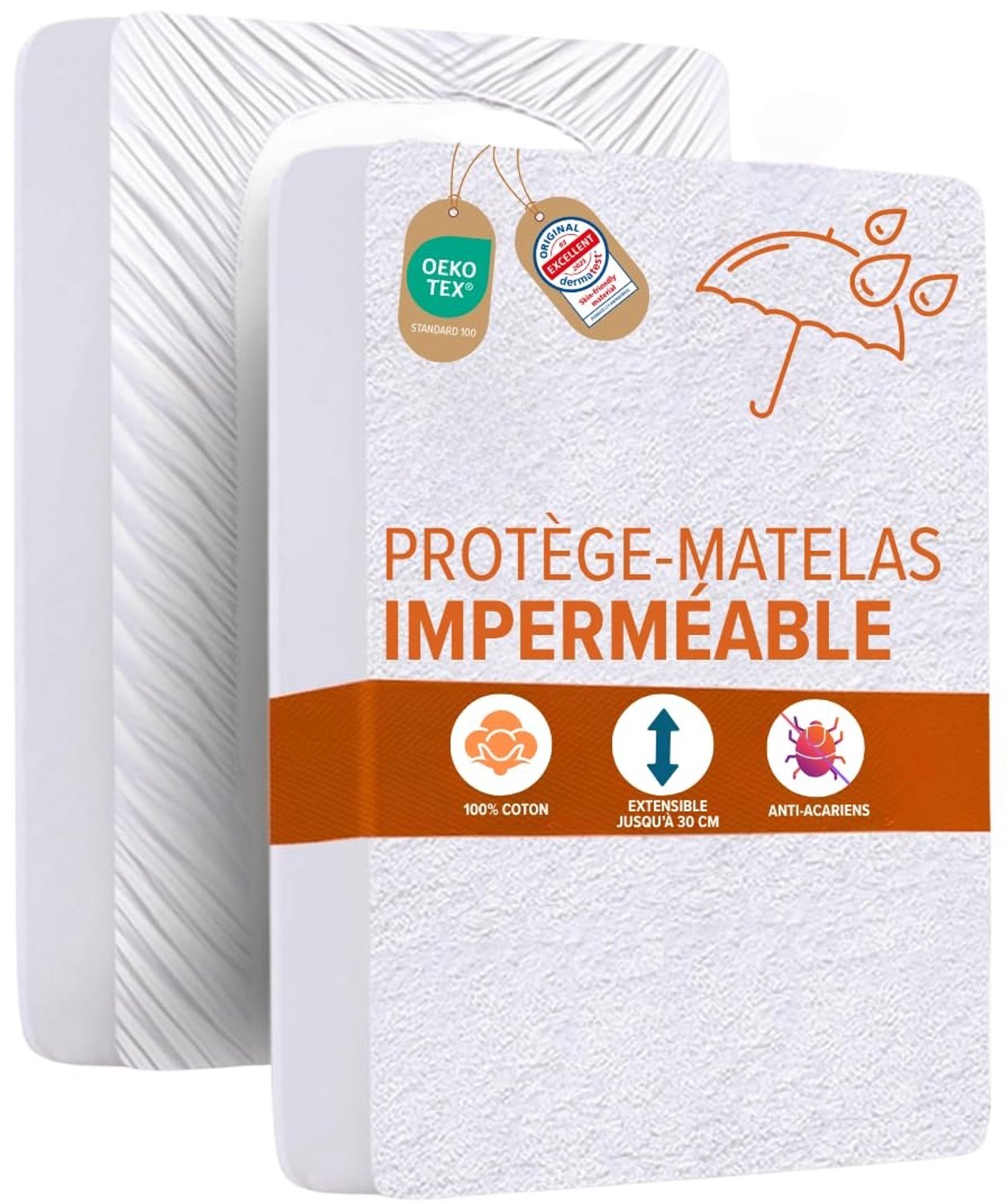 Duraxl Matrasbeschermer - Waterdicht - Katoen - 160 x 200 cm - Hoogte 30 cm Wit