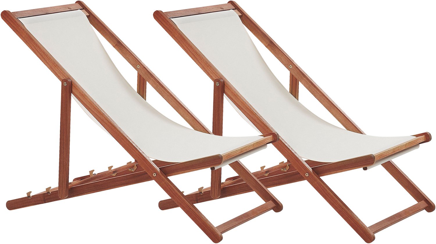 Beliani ANZIO - Ligstoel set van 2 - Gebroken wit/Donkerbruin - Acaciahout