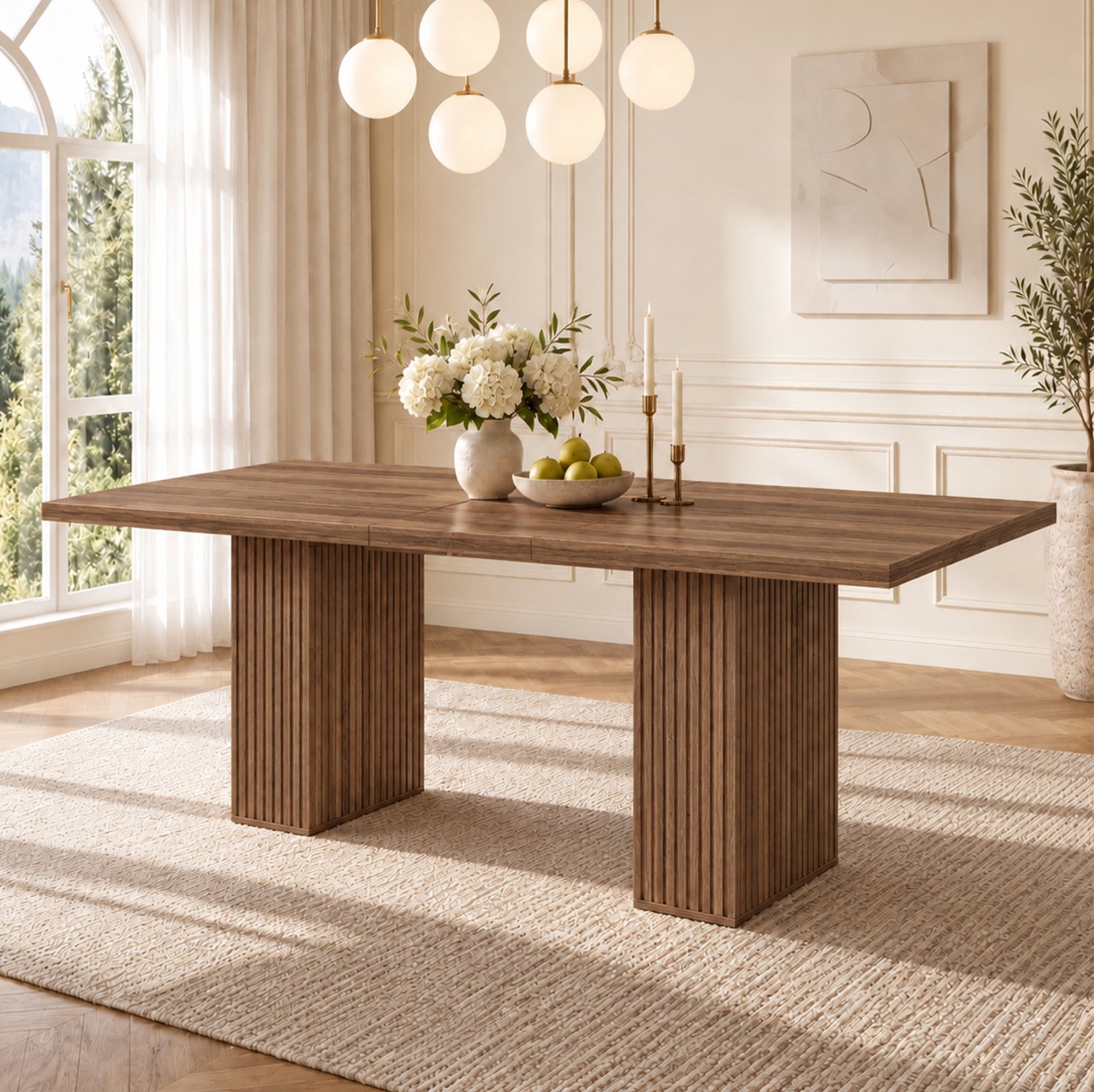 HAUSS SPOLE Eettafel - Uitschuifbaar met Twee Opbergkasten - Voor Eetkamer en Gasten - MDF - Walnootkleur - 150 tot 190 x 90 x 75 cm