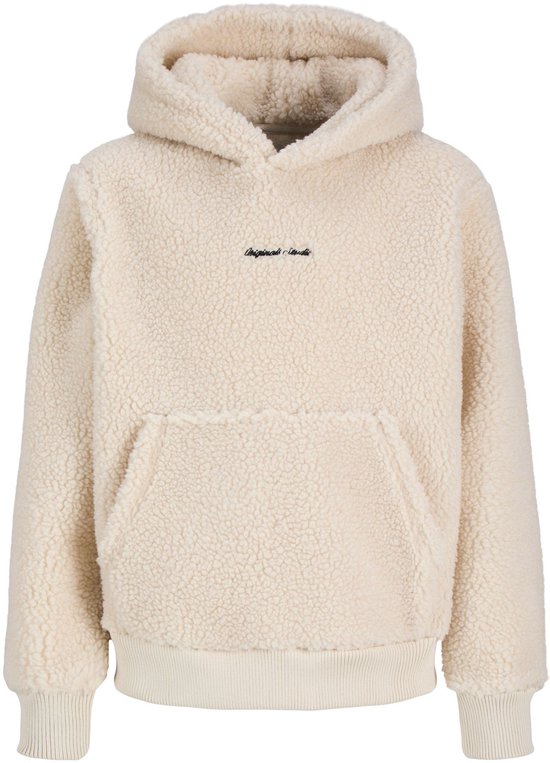 Beige teddy hoodie met 'Originals Studio' borduursel op de borst, capuchon en kangoeroezak.
