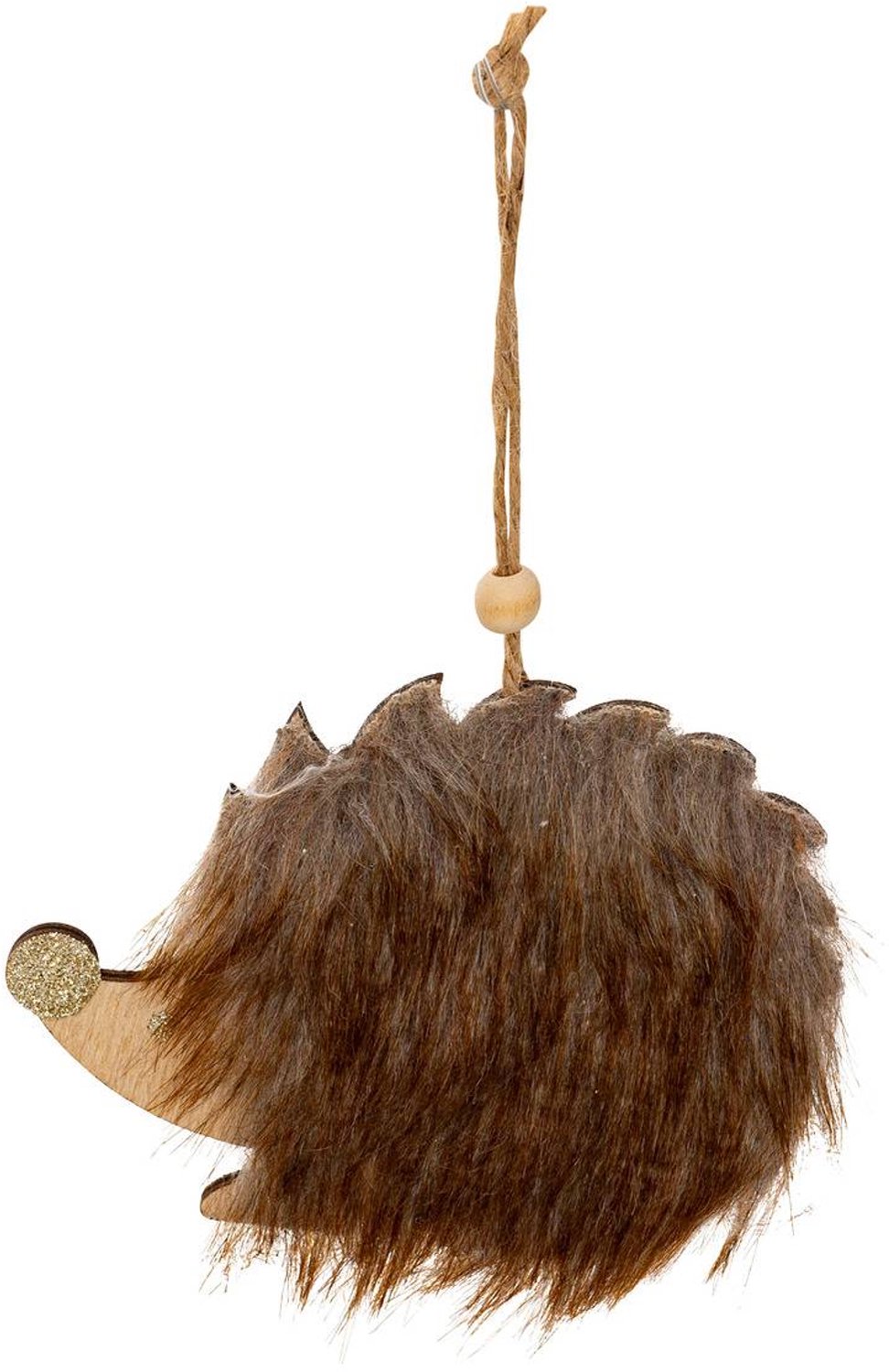 Feeric lights & Christmas Hangversiering in de vorm van een egel van hout en bont, 12 cm Marron