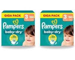 2 x Pampers – Luiers – Baby Dry Maat 3 – 150 Luiers - Voordeelverpakking - 2 stuks