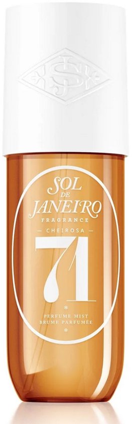 Sol de Janeiro Cheirosa '71 parfumnevel in een amberkleurige fles met witte dop.