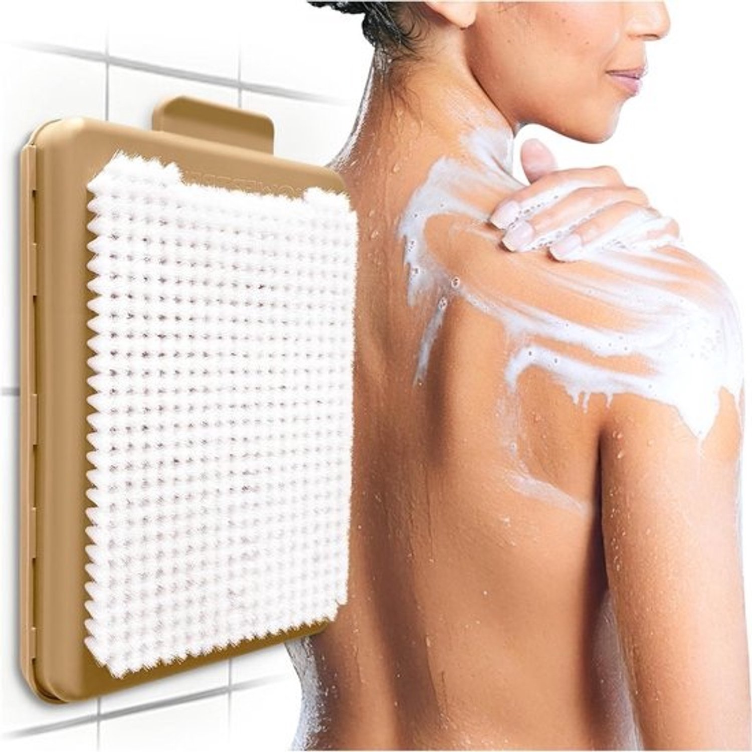 Rugborstel - Doucheaccessoire - Zelf reinigen - Wandmontage - 36 x 26 cm - Bruin