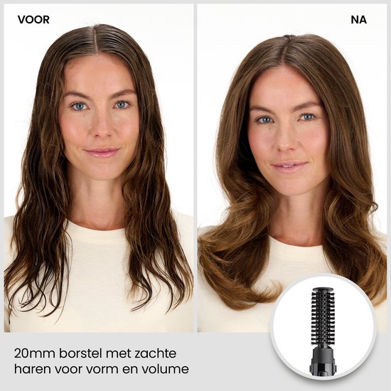 Résultats avant-après avec la brosse 20mm à poils doux pour donner forme et volume.