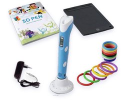 3D Pen-3D pen starterspakket-Inclusief 129 Meter Filament in 40 kleuren - Boek met 40 bladzijden met sjablonen en herbruikbaar transparant overtrekvel- Oplader - Penhouder - blauw