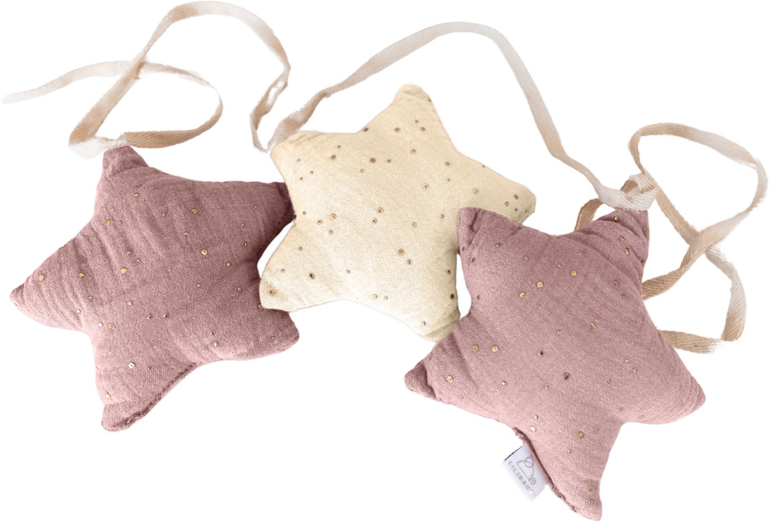 LILIMAUS Sterren slinger kinderkamer met gouden details - stoffen slinger van mousseline katoen - 300 cm - crème en poederroze