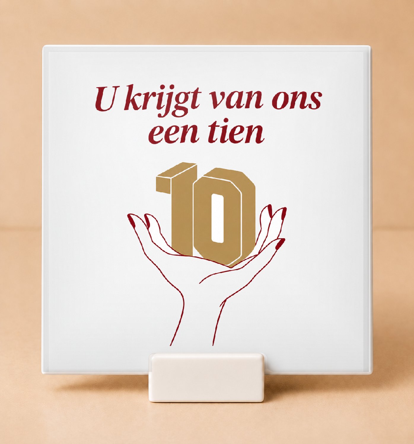 Bedruk King Minimalistische Meester 'U verdient een pauzebel' Tegel – Handgetekende Lijntekening voor Docenten en Leraren - 15 x 15 cm met houder Wit