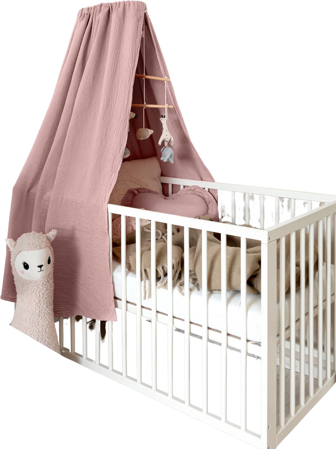 LILIMAUS Klamboe voor ledikant - hemeltje babybed - mousseline katoen - 140 cm - poederroze